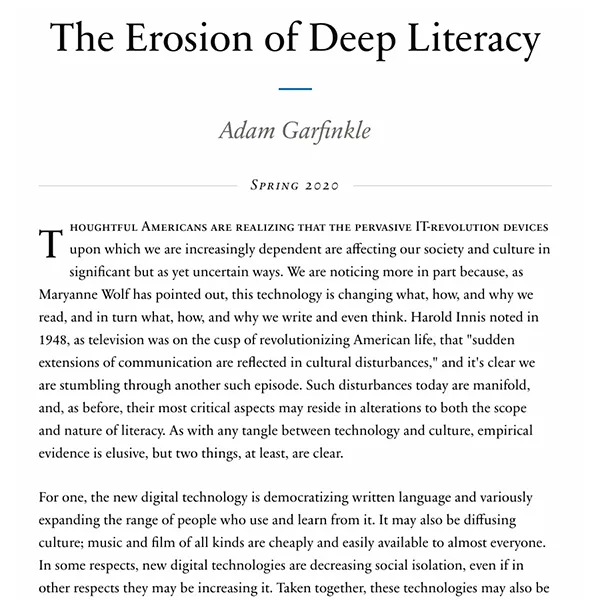 The Erosion of Deep Literacy